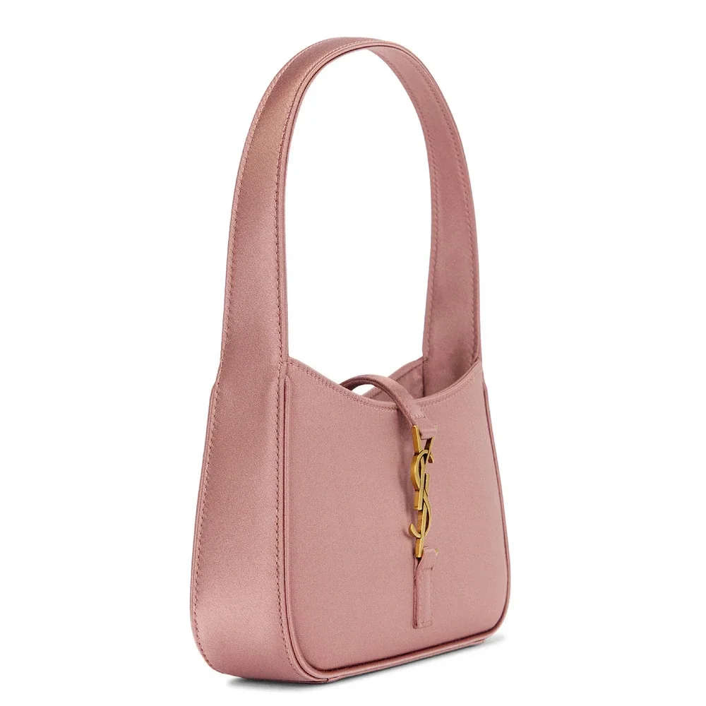 Saint Laurent Mini Le 5 A 7 Hobo Dragee Pink Satin Gold YSL Logo Top Handle Bag - Picture 8 of 16